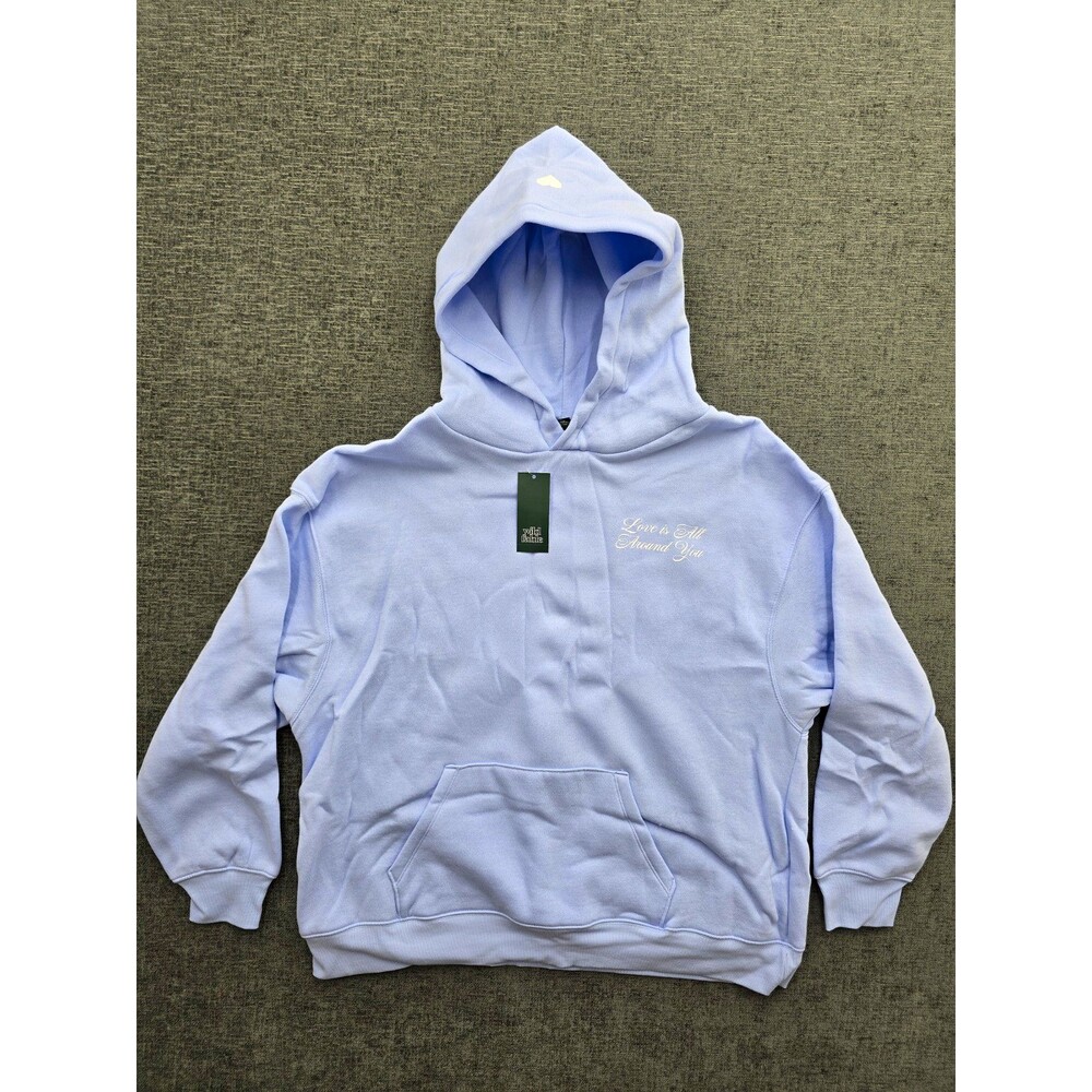 Wild Fable Womens XL Blue Pullover Fleece Hoodie Cupid Love Graphic Pockets